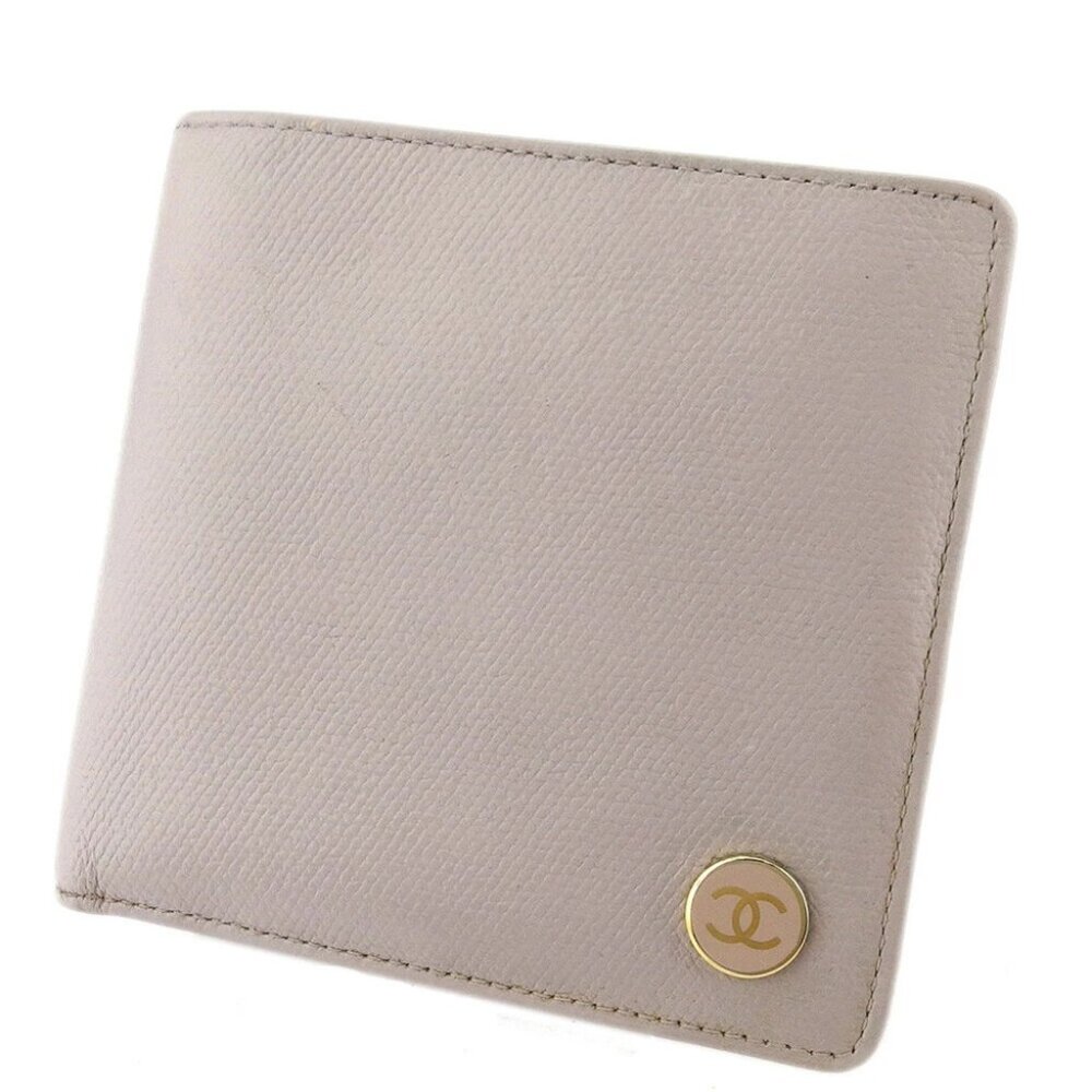 CHANEL wallets here button gray gray pink leather Authentic used T18422